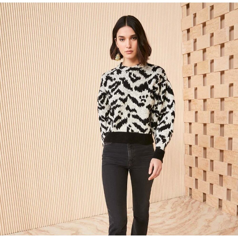 ULLA JOHNSON Textured Nalla Pullover Sweater Onyx Black Taupe Sz M $475 {3K16} - Picture 2 of 8